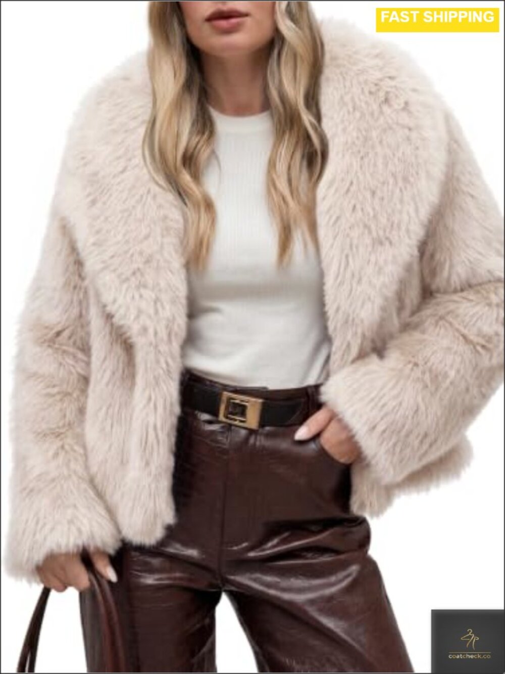 Cropped Faux Fur Coat Wide Lapel Open Front Winter Women's Jacket